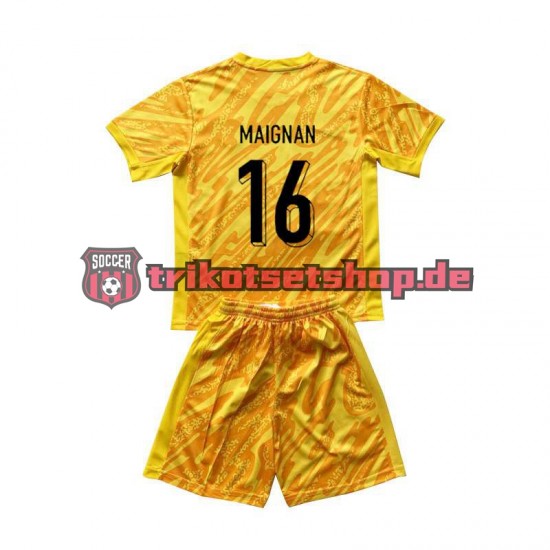 Frankreich Torwart Mike Maignan 16 Euro 2024 Kinder Trikotset Heim Gelb Kurzarm