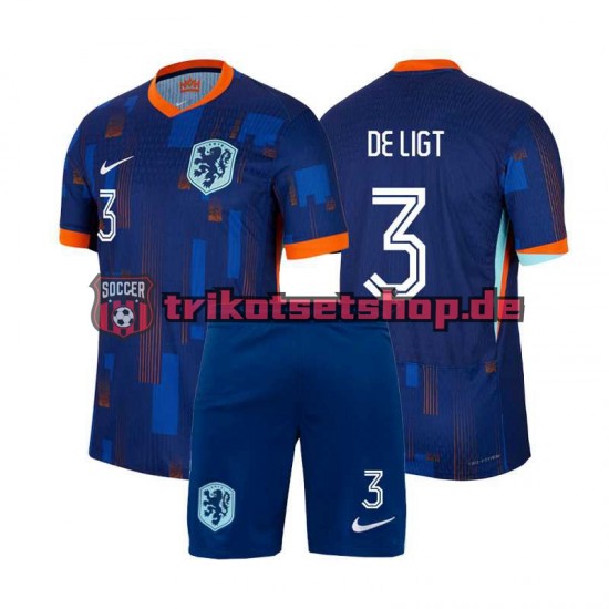 Niederlande Matthijs de Ligt 3 Euro 2024 Kinder Trikotset Auswärts Kurzarm