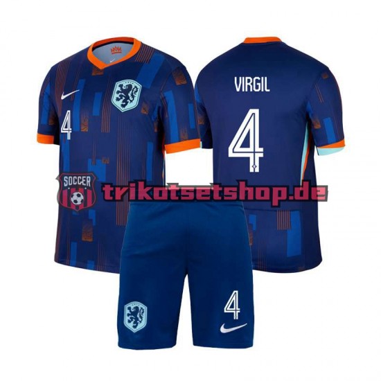Niederlande Virgil van Dijk 4 Euro 2024 Kinder Trikotset Auswärts Kurzarm