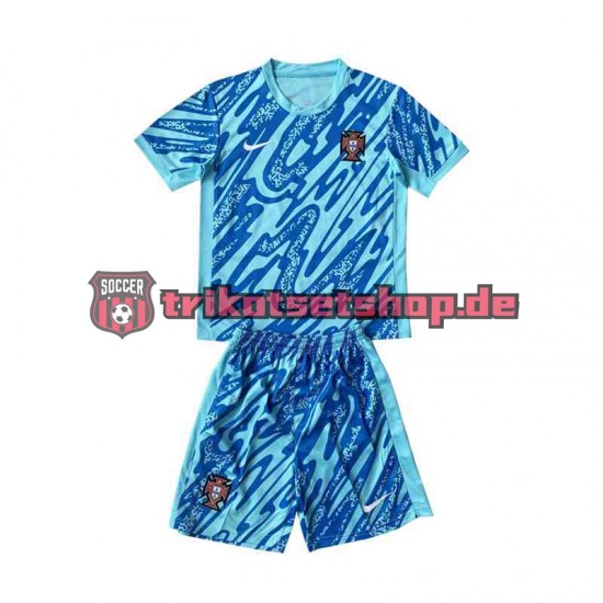 Portugal Torwart Euro 2024 Kinder Trikotset Ausweich Blau Kurzarm