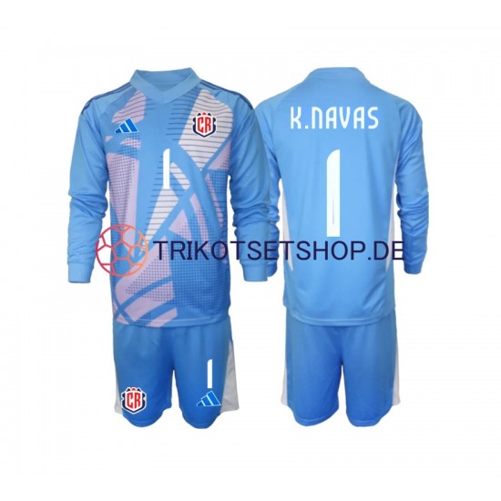 Costa Rica Torwart Keylor Navas 1 2024 Kinder Trikotset Heim Blau Langarm