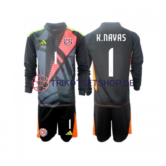 Costa Rica Torwart Keylor Navas 1 2024 Kinder Trikotset Ausweich Schwarz Langarm
