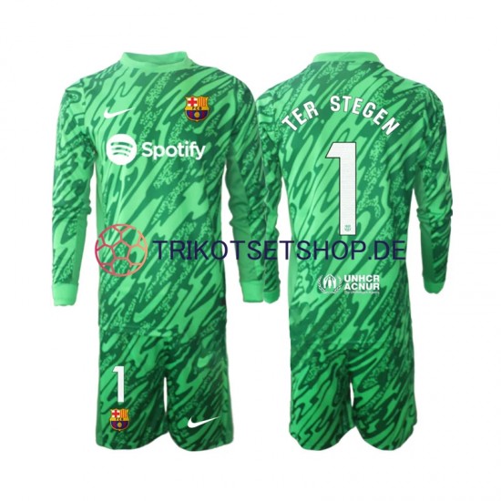 FC Barcelona Torwart Ter Stegen 1 2024-2025 Kinder Trikotset Heim Grün Langarm