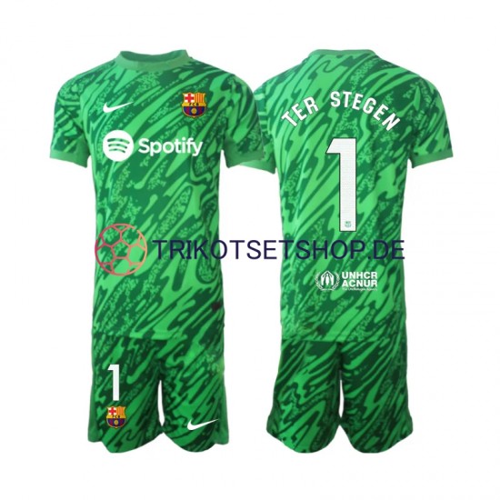 FC Barcelona Torwart Ter Stegen 1 2024-2025 Kinder Trikotset Heim Grün Kurzarm
