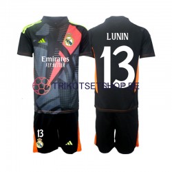 Real Madrid Torwart Andriy Lunin 13 2024-2025 Kinder Trikotset Auswärts Schwarz Kurzarm