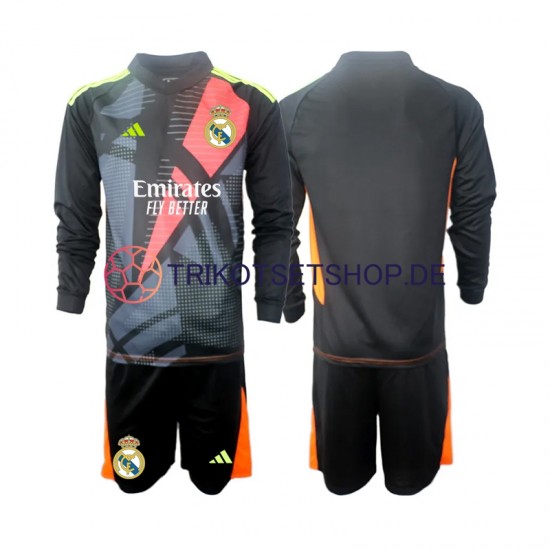 Real Madrid Torwart 2024-2025 Kinder Trikotset Auswärts Schwarz Langarm