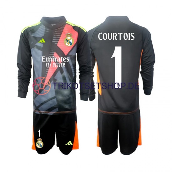 Real Madrid Torwart Thibaut Courtois 1 2024-2025 Kinder Trikotset Auswärts Schwarz Langarm