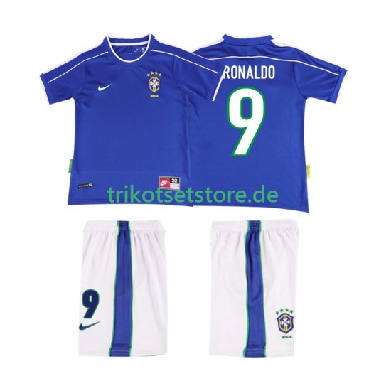 Brasilien Ronaldo 9 Retro 1998 Kinder Trikotset Auswärts Kurzarm