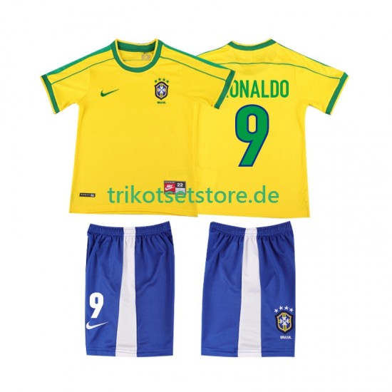 Brasilien Ronaldo 9 Retro 1998 Kinder Trikotset Heim Kurzarm