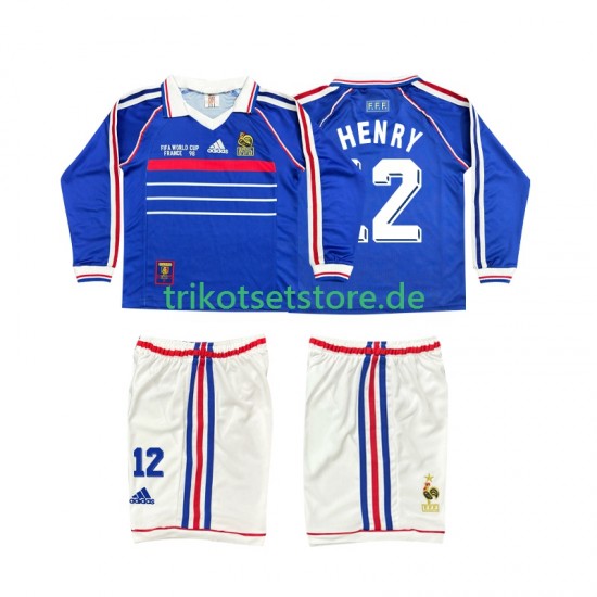 Frankreich Henry 12 Retro 1998 Kinder Trikotset Heim Langarm