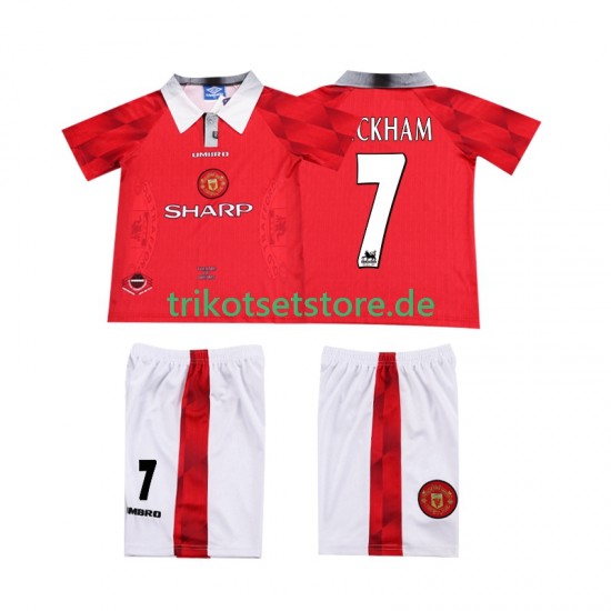 Manchester United BECKHAM 7 Retro 1996 1997 Kinder Trikotset Heim Kurzarm