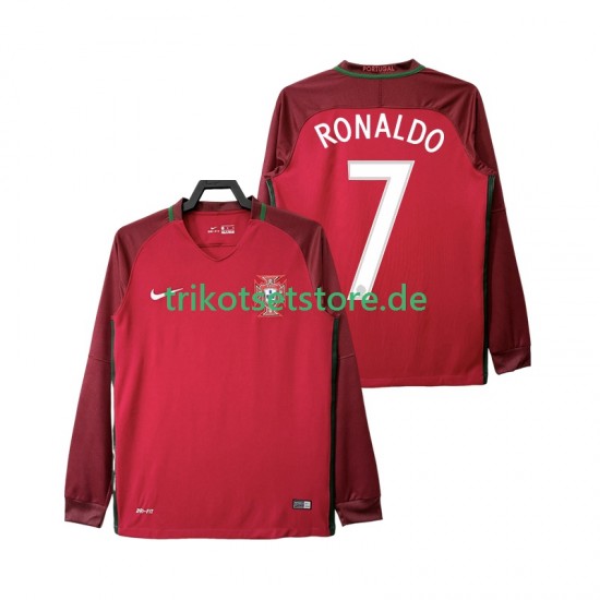 Portugal Cristiano Ronaldo 7 Retro 2016 Herren Trikot Heim Langarm