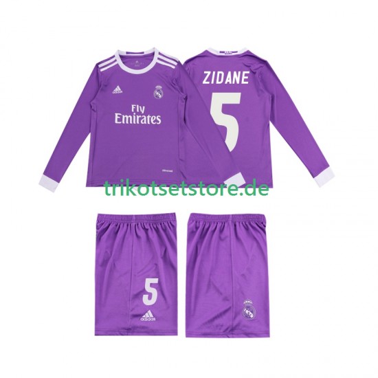 Real Madrid ZIDANE 5 Retro 2016 Kinder Trikotset Auswärts Langarm