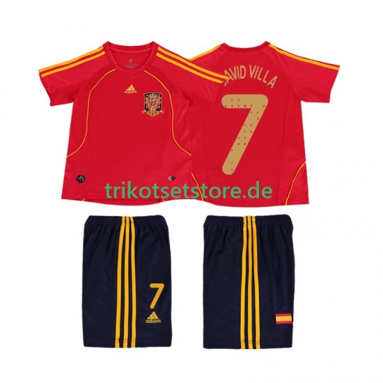 Spanien DAVID VILLA 7 Retro 2008 Kinder Trikotset Heim Kurzarm