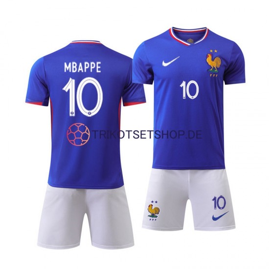 Frankreich Mbappé Kylian 10 Euro 2024 Kinder Trikotset Heim Blau Kurzarm