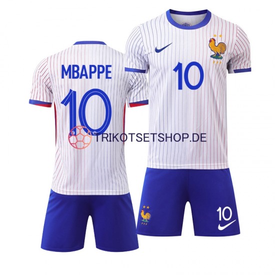 Frankreich Mbappé Kylian 10 Euro 2024 Kinder Trikotset Auswärts Weiß Kurzarm