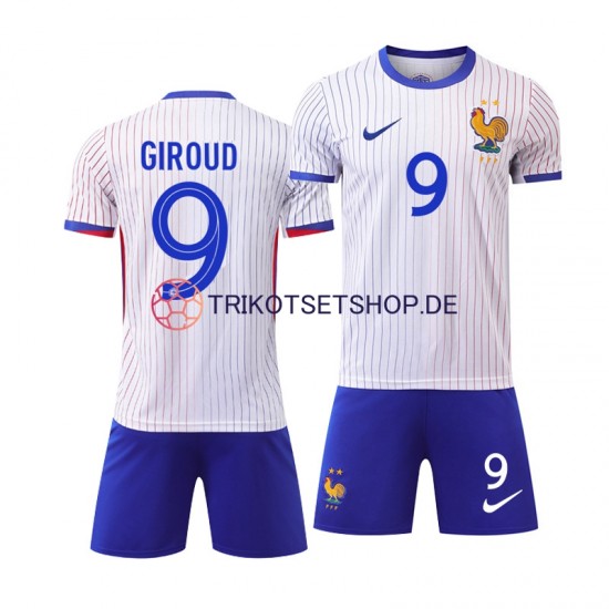 Frankreich Olivier Giroud 9 Euro 2024 Kinder Trikotset Auswärts Weiß Kurzarm