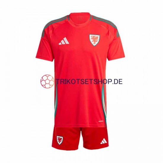 Wales 2024 Kinder Trikotset Heim Rot Kurzarm