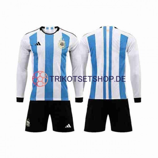 Argentinien 3 Stars World Cup 2022 Kinder Trikotset Heim Langarm
