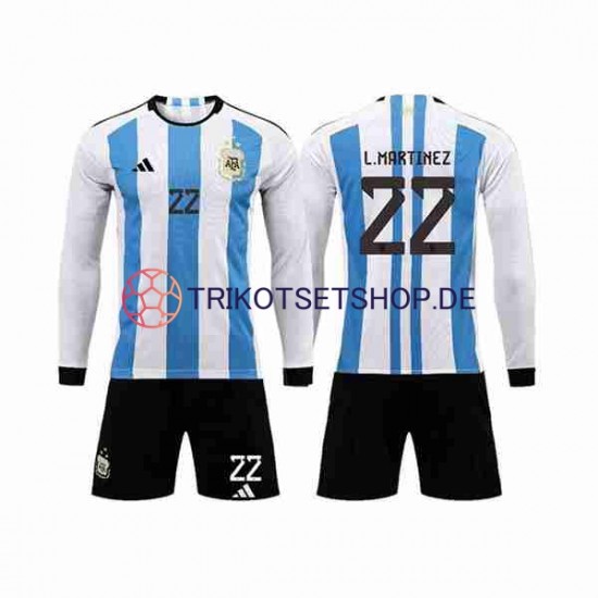 Argentinien 3 Stars Lautaro Martinez 22 World Cup 2022 Kinder Trikotset Heim Langarm