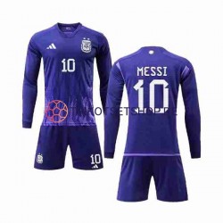 Argentinien 3 Stars Lionel Messi 10 World Cup 2022 Kinder Trikotset Auswärts Langarm