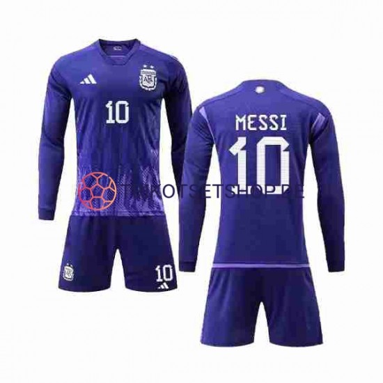 Argentinien 3 Stars Lionel Messi 10 World Cup 2022 Kinder Trikotset Auswärts Langarm