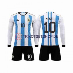 Argentinien 3 Stars Lionel Messi 10 World Cup 2022 Kinder Trikotset Heim Langarm