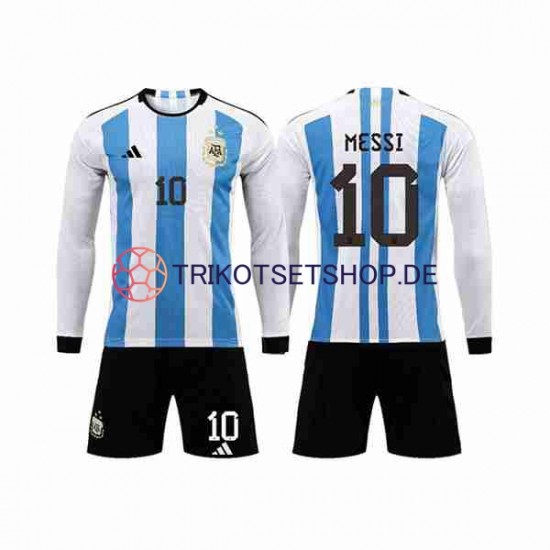 Argentinien 3 Stars Lionel Messi 10 World Cup 2022 Kinder Trikotset Heim Langarm