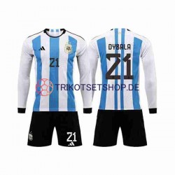 Argentinien 3 Stars Paulo Dybala 21 World Cup 2022 Kinder Trikotset Heim Langarm