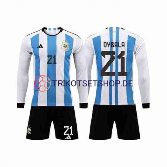 Argentinien 3 Stars Paulo Dybala 21 World Cup 2022 Kinder Trikotset Heim Langarm