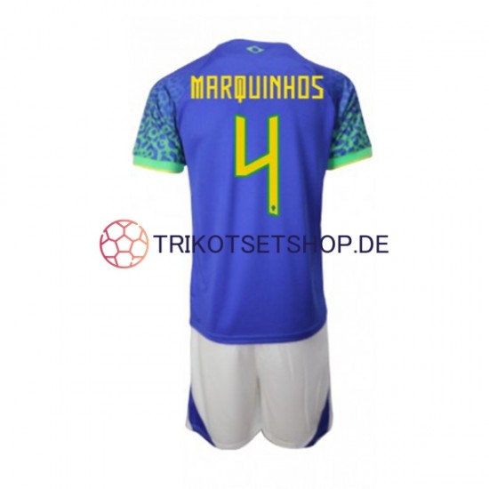 Brasilien Marquinhos 4 World Cup 2022 Kinder Trikotset Auswärts Kurzarm