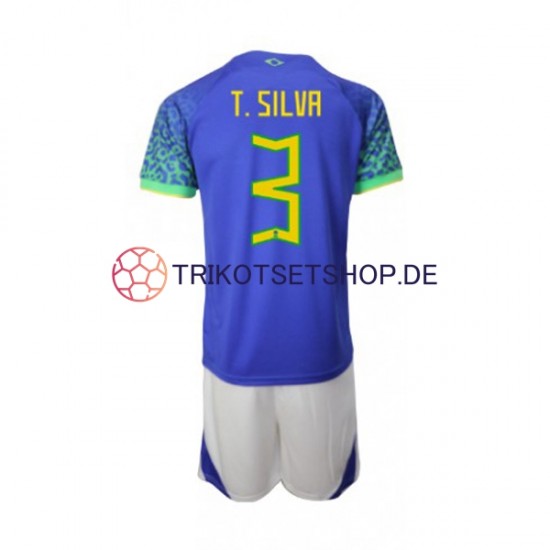 Brasilien Thiago Silva 3 World Cup 2022 Kinder Trikotset Auswärts Kurzarm