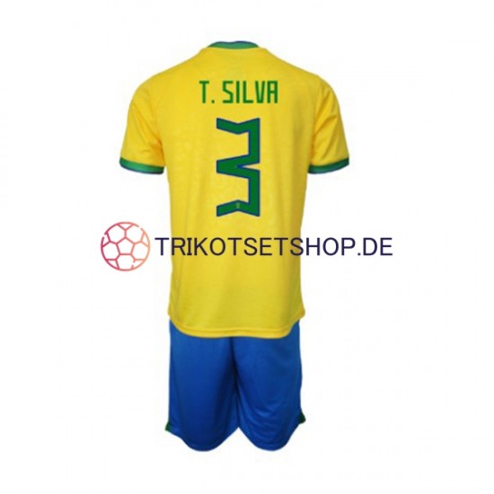Brasilien Thiago Silva 3 World Cup 2022 Kinder Trikotset Heim Kurzarm