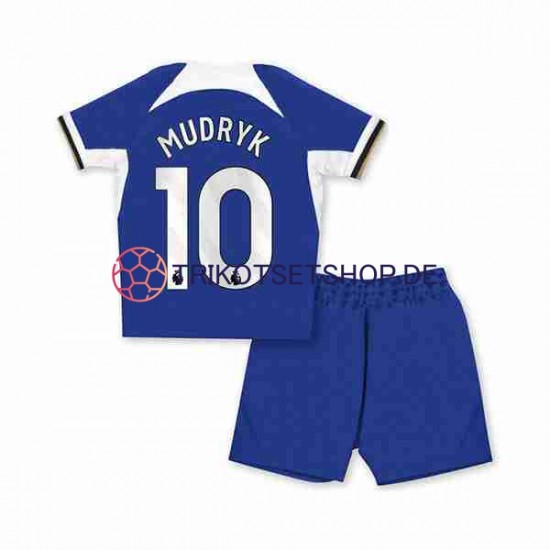 Chelsea Mykhaylo Mudryk 10 2023-2024 Kinder Trikotset Heim Kurzarm