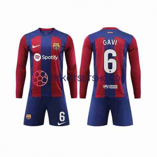 FC Barcelona GAVI 6 2023-2024 Kinder Trikotset Heim Langarm