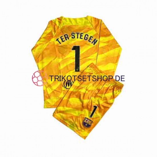 FC Barcelona Ter Stegen 1 2023-2024 Torwart Kinder Trikotset Viertes Langarm