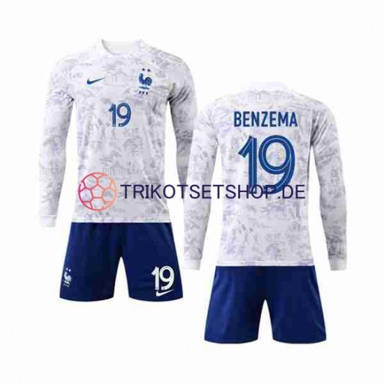 Frankreich Benzema 19 World Cup 2022 Kinder Trikotset Auswärts Langarm