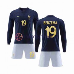 Frankreich Benzema 19 World Cup 2022 Kinder Trikotset Heim Langarm