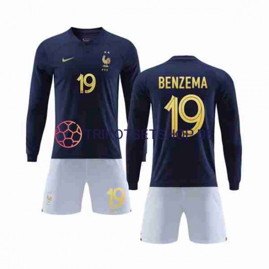Frankreich Benzema 19 World Cup 2022 Kinder Trikotset Heim Langarm