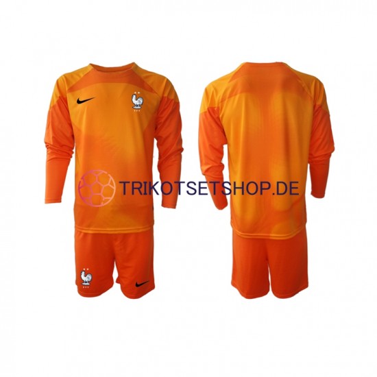 Frankreich World Cup 2022 Torwart Kinder Trikotset Auswärts Langarm