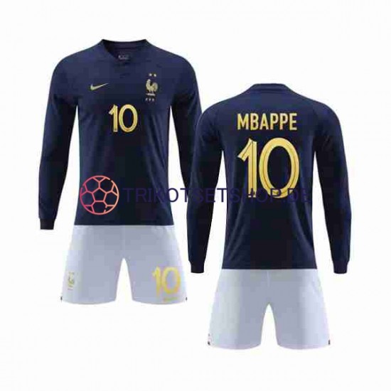 Frankreich Mbappé 10 World Cup 2022 Kinder Trikotset Heim Langarm
