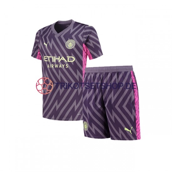 Manchester City 2023-2024 Torwart Kinder Trikotset Auswärts Kurzarm