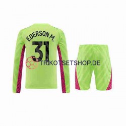 Manchester City Ederson Moraes 31 2023-2024 Torwart Kinder Trikotset Ausweich Langarm