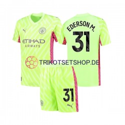 Manchester City Ederson Moraes 31 2023-2024 Torwart Kinder Trikotset Ausweich Kurzarm