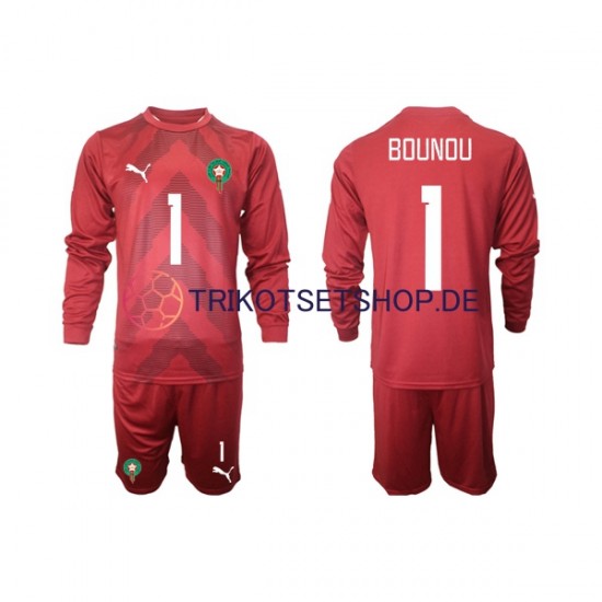 Marokko Yassine Bounou 1 2022 Torwart Kinder Trikotset Heim Langarm
