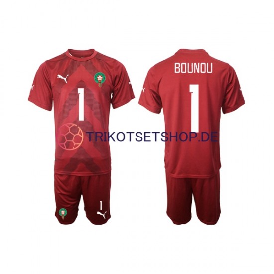 Marokko Yassine Bounou 1 2022 Torwart Kinder Trikotset Heim Kurzarm