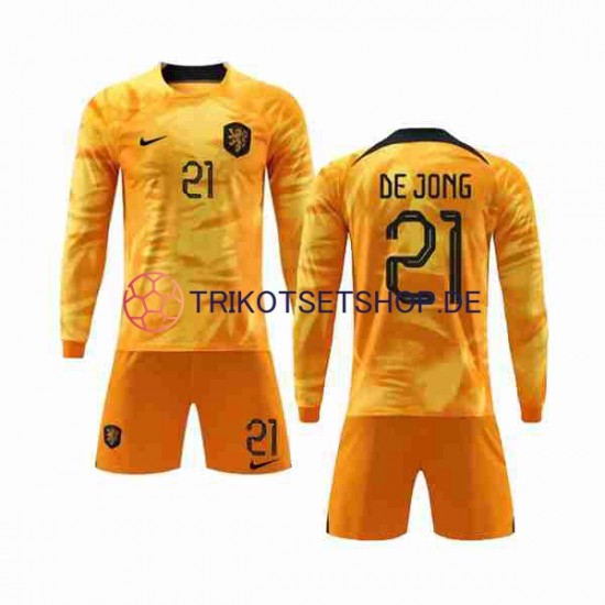 Niederlande De Jong 21 World Cup 2022 Kinder Trikotset Heim Langarm