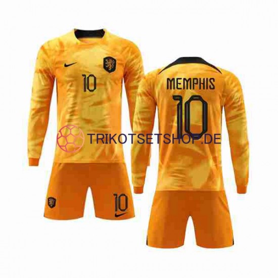 Niederlande Memphis 10 World Cup 2022 Kinder Trikotset Heim Langarm