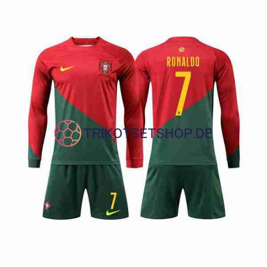 Portugal Ronaldo 7 World Cup 2022 Kinder Trikotset Heim Langarm