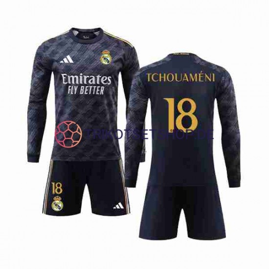 Real Madrid Aurelien Tchouameni 18 2023-2024 Kinder Trikotset Auswärts Langarm